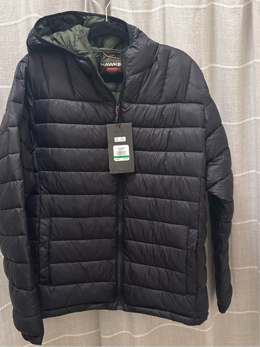 Hawke & Co Black Quilted Hooded Puffer with Olive Lining
